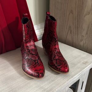 Red Snake Print Ankle Boots